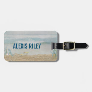 watercolor tropical ocean with starfish luggage tag