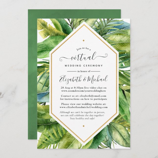 Watercolor Tropical Online Virtual Wedding Invitation (Front/Back)