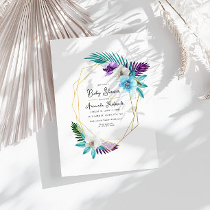Watercolor Tropical Orchids Geometric Baby Shower Invitation