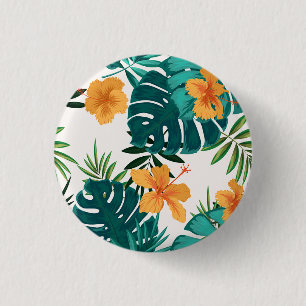 Watercolor Tropical Palm,Hawaiian Hibiskus  3 Cm Round Badge