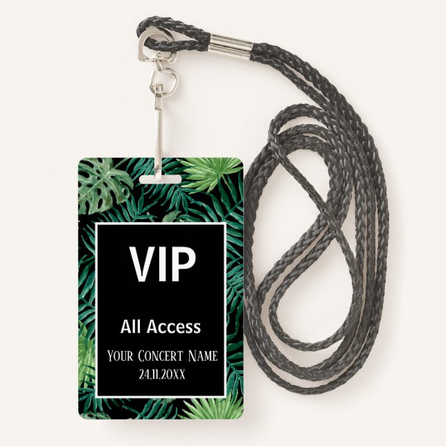 Watercolor Tropical Palm Leaves VIP Access Pass ID Badge (Front with Lanyard)