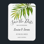 Watercolor Tropical Palm Save the Date Wedding Magnet<br><div class="desc">Tropical,  botanical wedding Save the Date magnet that features a watercolor green palm tree leaf and elegant calligraphy accents. Personalise with your names,  wedding date and location.</div>