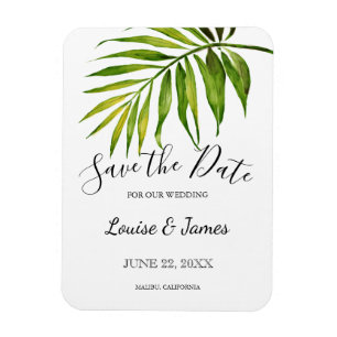 Watercolor Tropical Palm Save the Date Wedding Magnet