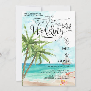 Watercolor Tropical Palm Tree Beach Wedding  Invitation