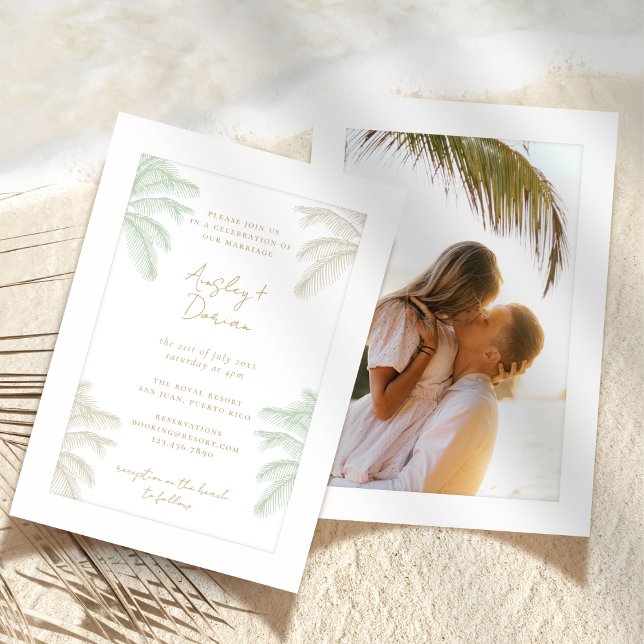 Watercolor Tropical Palm Tree Boho Photo Wedding Invitation (Creator Uploaded)