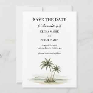 Watercolor Tropical Palm Tree Photo Save The Date Invitation