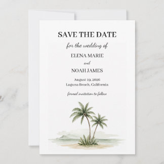 Watercolor Tropical Palm Tree Photo Save The Date Invitation