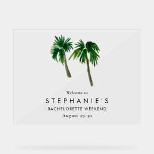 Watercolor Tropical Palm Trees Bachelorette Acrylic Sign