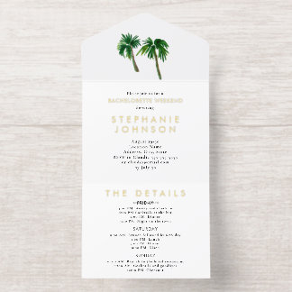 Watercolor Tropical Palm Trees  Bachelorette All In One Invitation