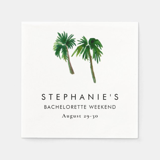 Watercolor Tropical Palm Trees  Bachelorette    Napkin (Front)