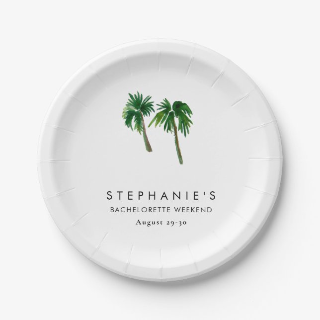 Watercolor Tropical Palm Trees  Bachelorette    Paper Plate (Front)