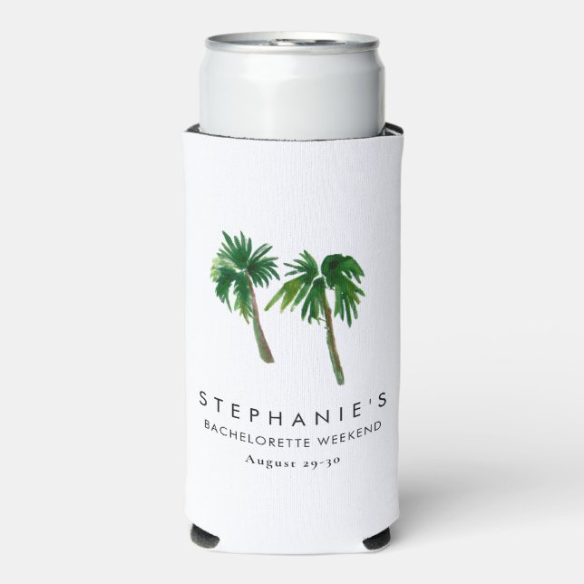 Watercolor Tropical Palm Trees  Bachelorette    Seltzer Can Cooler (Seltzer Front)
