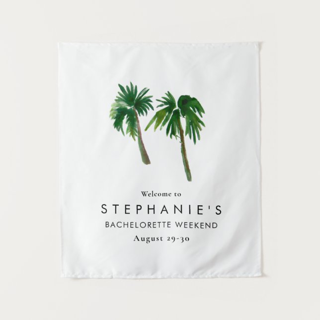 Watercolor Tropical Palm Trees  Bachelorette    Tapestry (Front)