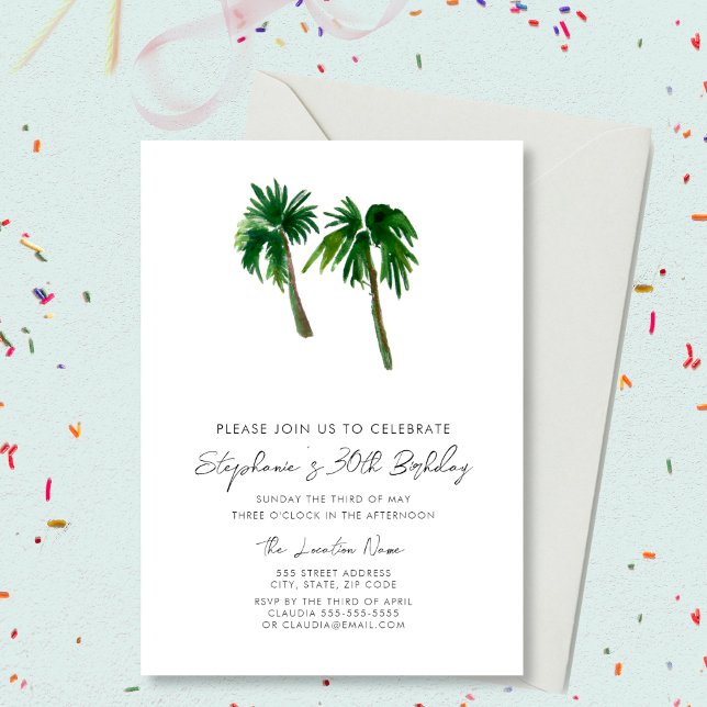 Watercolor Tropical Palm Trees  Birthday  Invitation (Creator Uploaded)