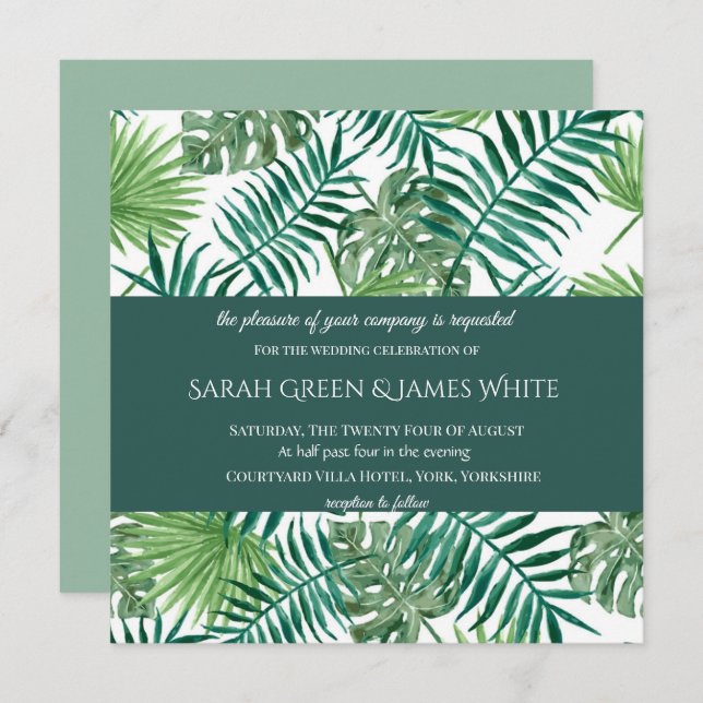 Watercolor Tropical Palm Wedding Invitation Square (Front/Back)
