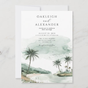 Watercolor Tropical Palms Beach Wedding Invitation