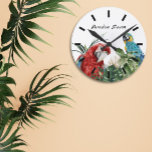 Watercolor Tropical Parrot Macaw  Round Clock<br><div class="desc">This design was created though digital art. It may be personalised in the area provide or customising by choosing the click to customise further option and changing the name, initials or words. You may also change the text colour and style or delete the text for an image only design. Contact...</div>