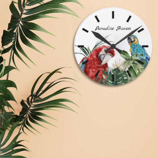 Watercolor Tropical Parrot Macaw  Round Clock (Creator Uploaded)