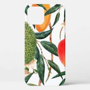 Watercolor tropical pattern, durian fruit, mango o iPhone 12 case