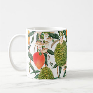 Watercolor tropical pattern, durian fruit, mango o coffee mug