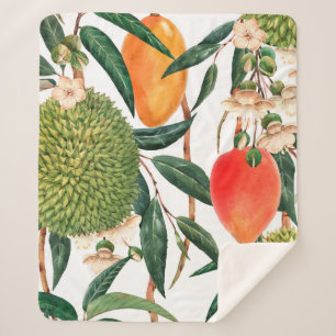 Watercolor tropical pattern, durian fruit, mango o sherpa blanket