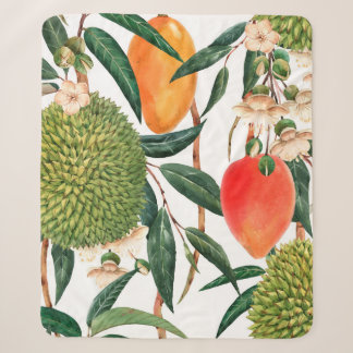 Watercolor tropical pattern, durian fruit, mango o sherpa blanket