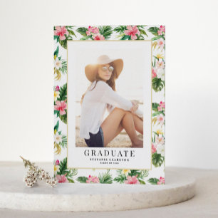 Watercolor Tropical Pattern Photo Graduation Announcement Postcard
