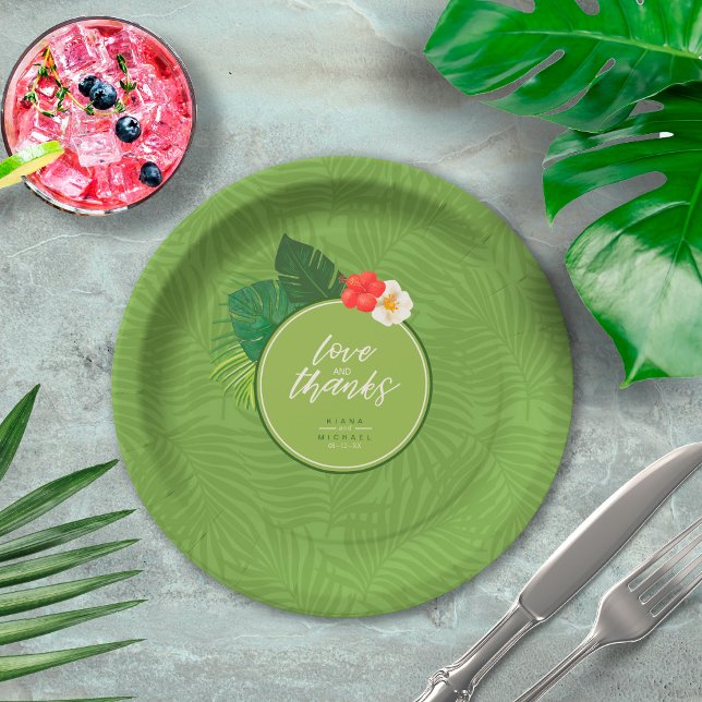Watercolor Tropical Pattern Thanks Green ID577 Paper Plate (Creator Uploaded)