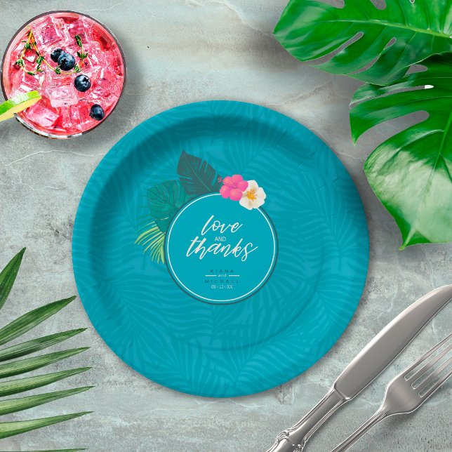 Watercolor Tropical Pattern Thanks Teal ID577 Paper Plate (Creator Uploaded)