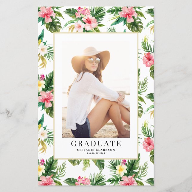 Watercolor Tropical Photo Graduation Invitation (Front)