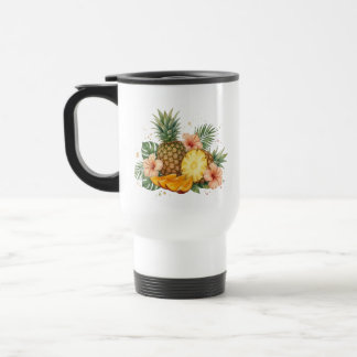 Watercolor Tropical Pineapple and Hibiscus Flower  Travel Mug