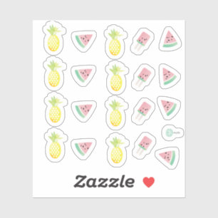 Watercolor Tropical Pineapple and Watermelon