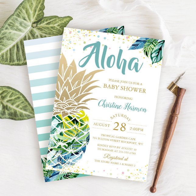 Watercolor Tropical Pineapple Beach Baby Shower Invitation (Creator Uploaded)