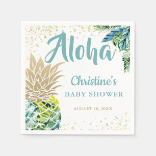 Watercolor Tropical Pineapple Beach Baby Shower Napkin