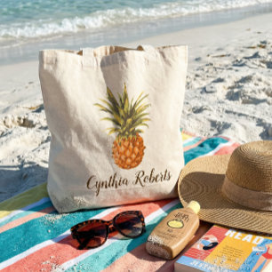 Watercolor Tropical Pineapple Bridesmaid Favour Tote Bag