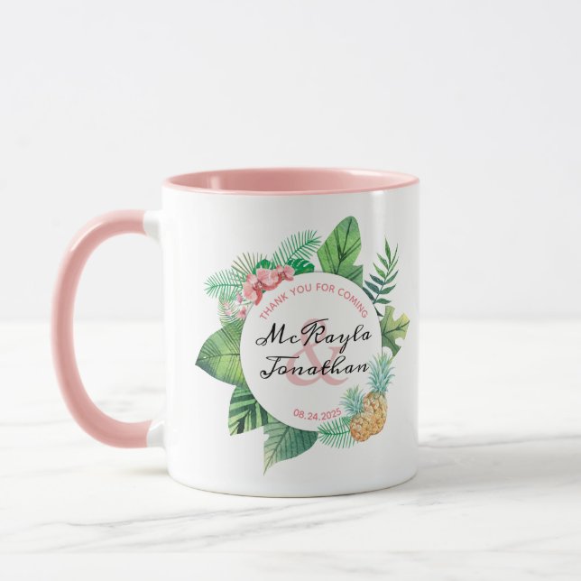 Watercolor Tropical Pineapple Orchid Wedding Favou Mug (Left)