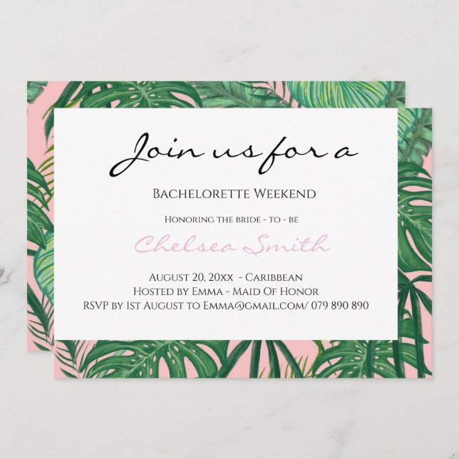 Watercolor Tropical Pink Bachelorette Invitation (Front/Back)