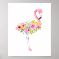 Watercolor Tropical Pink Flamingo Nursery Poster