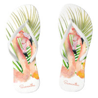 Watercolor Tropical Pink Flamingos with Your Name