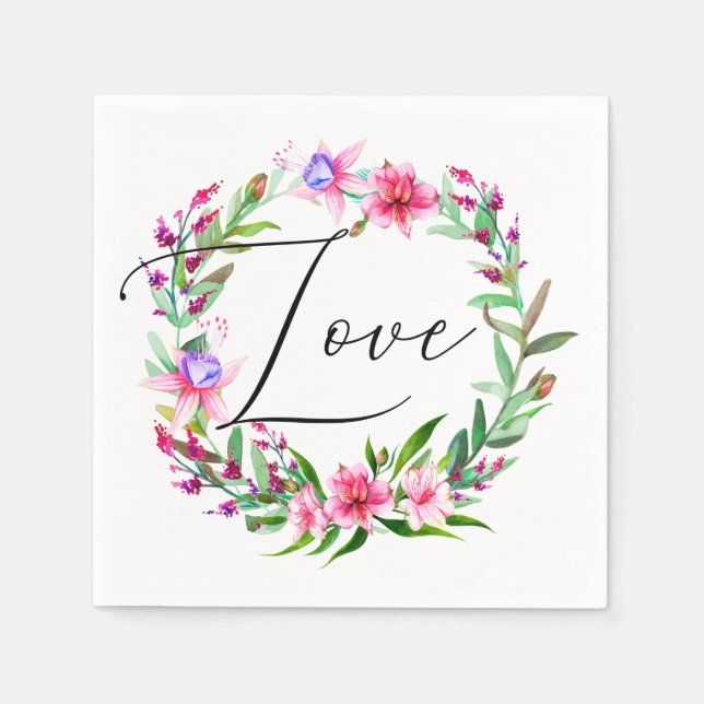 Watercolor tropical pink flowers. Floral wedding Napkin (Front)