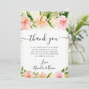 Watercolor Tropical Pink Flowers Wedding Thank You Card