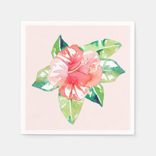 Watercolor Tropical Pink Hibiscus Elegant Floral Napkin