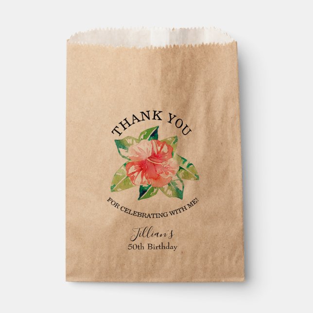 Watercolor Tropical Pink Hibiscus Hawaiian Favour Bags (Front)