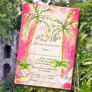 Watercolor Tropical Pink Lovebirds RSVP Card