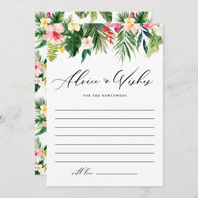 Watercolor Tropical Plants Garland Wedding Advice Card (Front/Back)