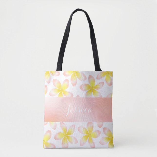 Watercolor Tropical Plumeria Custom All Over Tote Bag (Front)