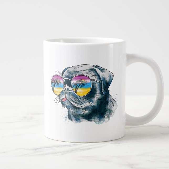 Watercolor Tropical Puppy Large Coffee Mug (Right)