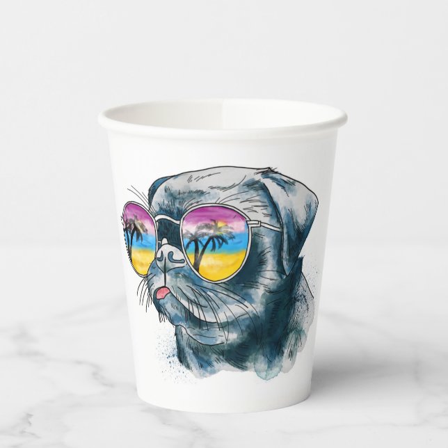 Watercolor Tropical Puppy Paper Cups (Left)