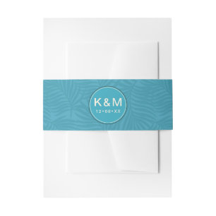Watercolor Tropical Round Label Teal ID577 Invitation Belly Band