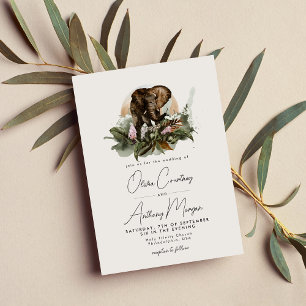 Watercolor Tropical Safari Jungle Elephant Wedding Invitation